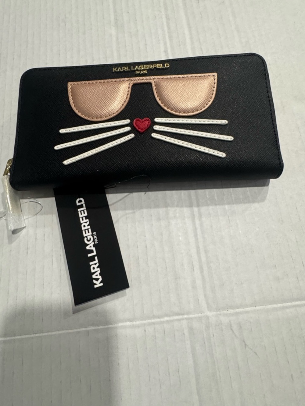 Karl Lagerfeld Black Wallet with Rose Gold Sunglasses and Red Heart